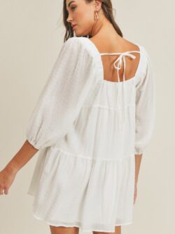 Square Neck Tiered Dress, White