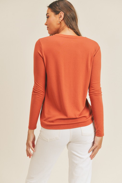 Long Sleeve Twist Front Top, Spice