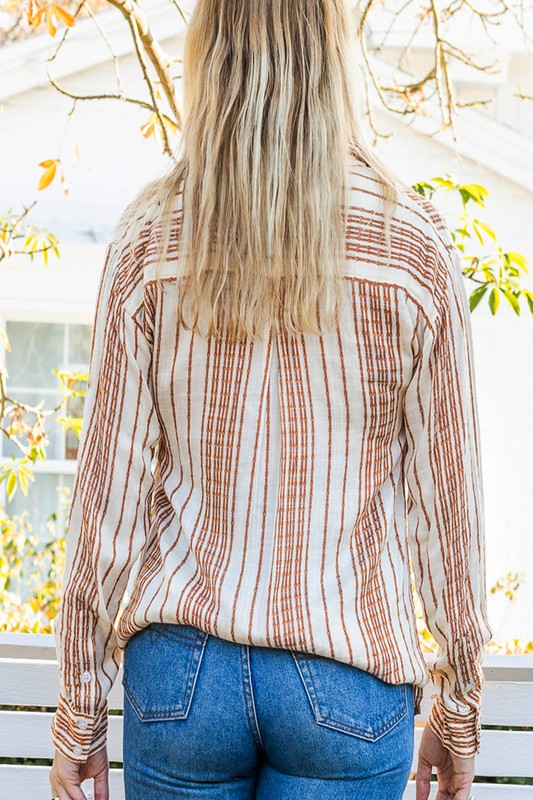 Camel Striped Button Down Top
