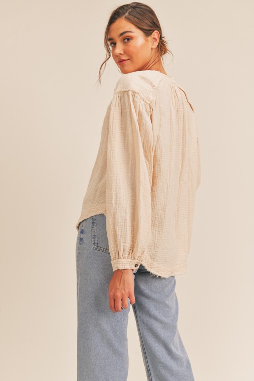 Crinkle Cotton Distressed Button Down