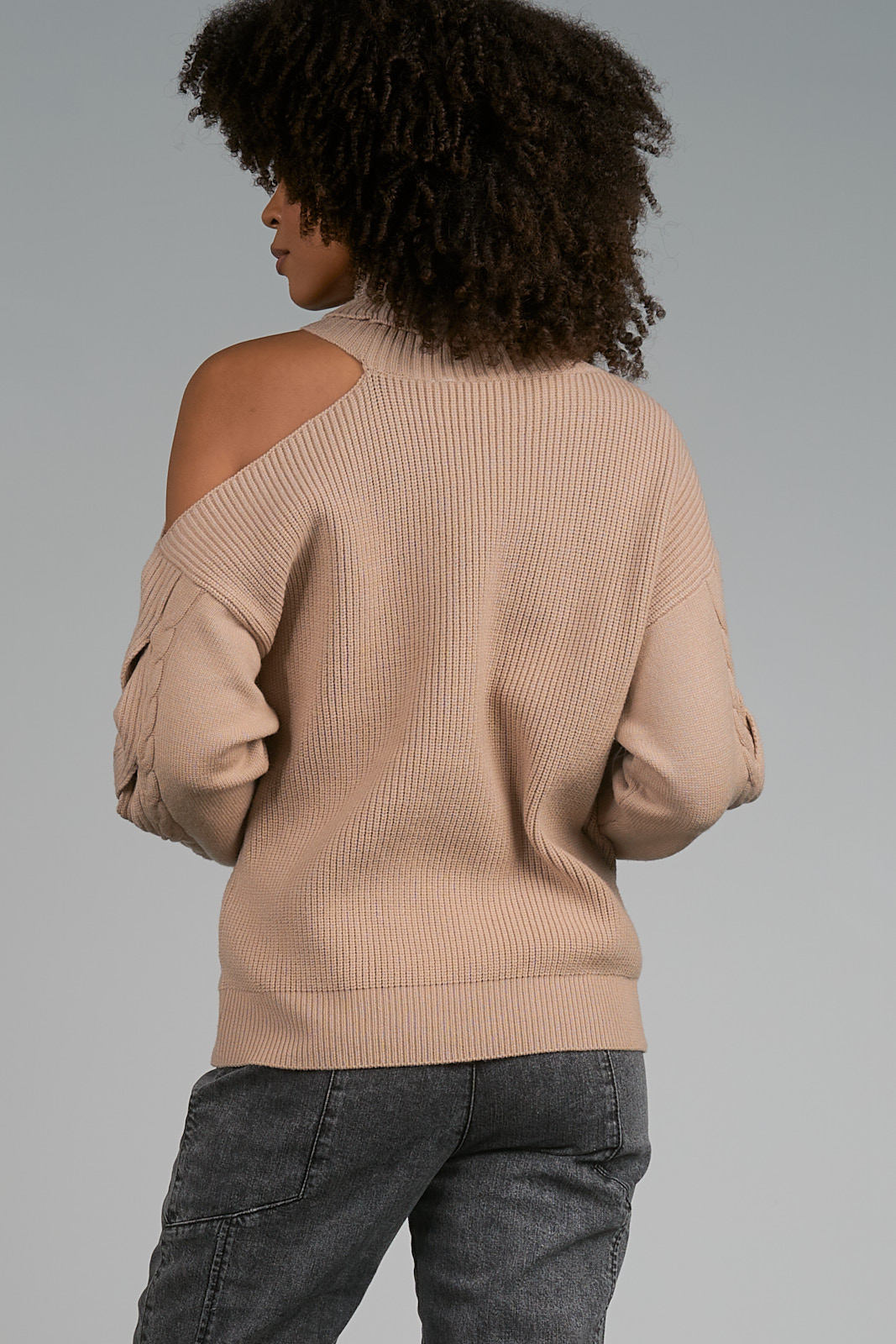 Ribbed Cold Shoulder Sweater, Taupe