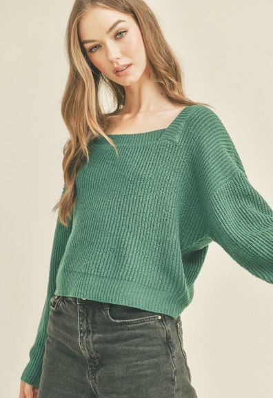 Square Neck Ribbed Sweater