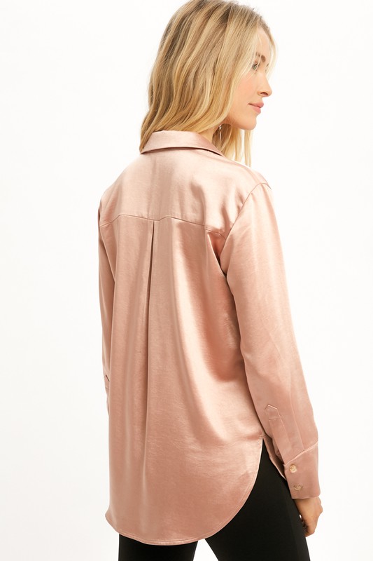 Silky Rose Gold Button Down