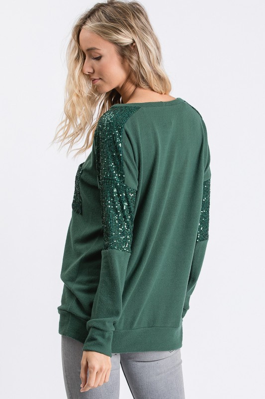 Contrast Sequin Knit Pullover
