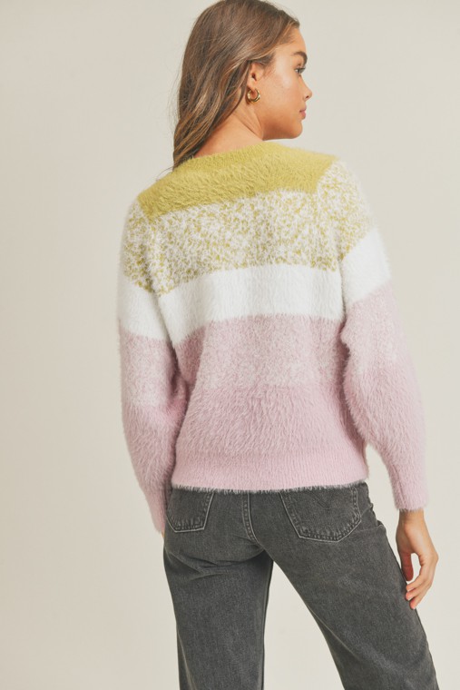 Eyelash Textured Colorblock Sweater