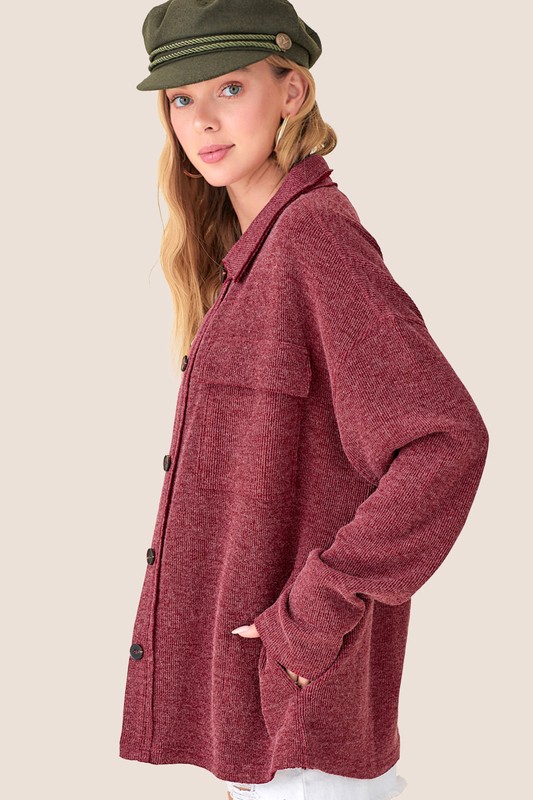 Ribbed Knit Button Down, Garnet – ON SALE!