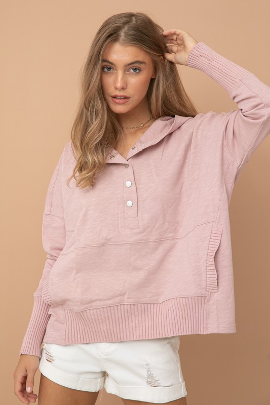 Lightweight French Terry Pullover, Heathered Pink