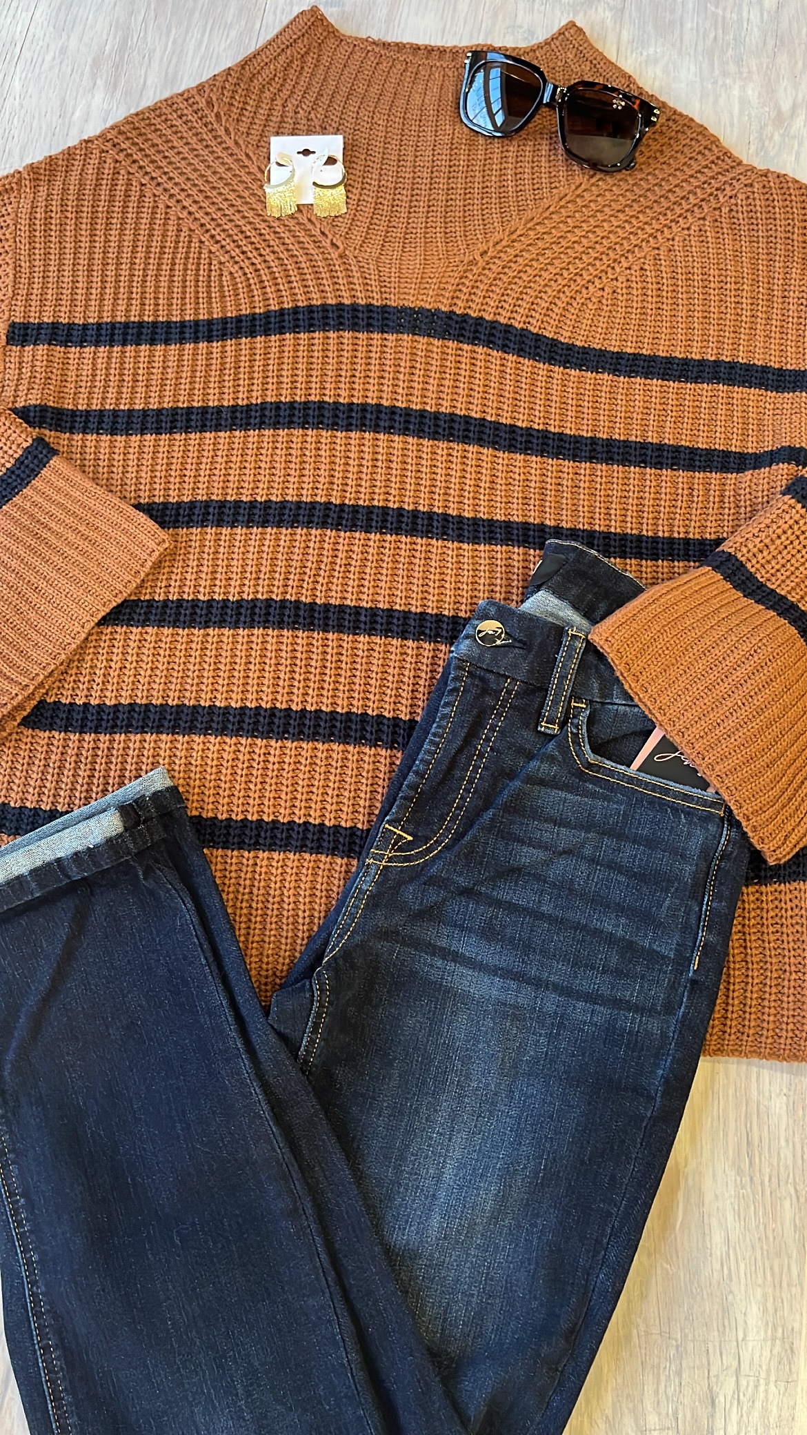 Navy/Camel  Stripe Sweater