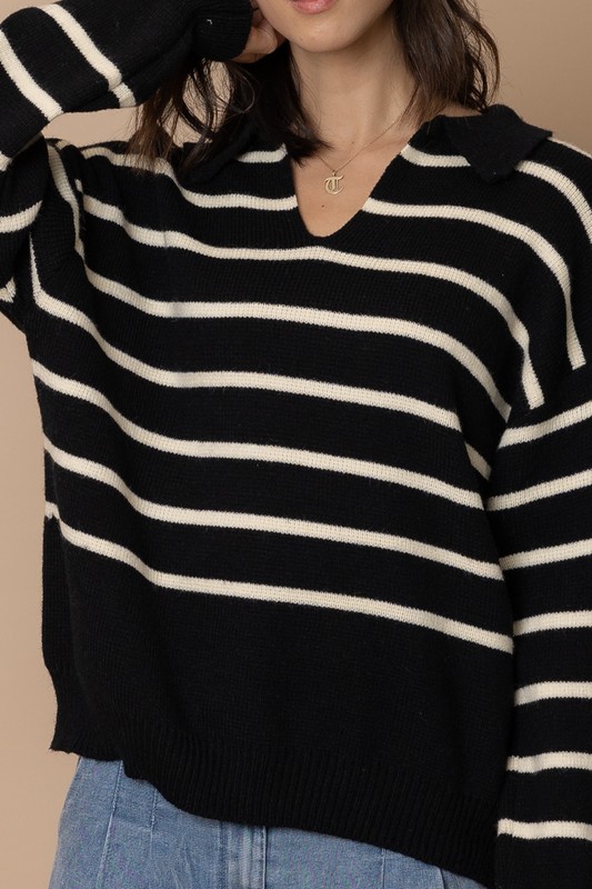 Striped V-Neck Sweater,  ONE SIZE