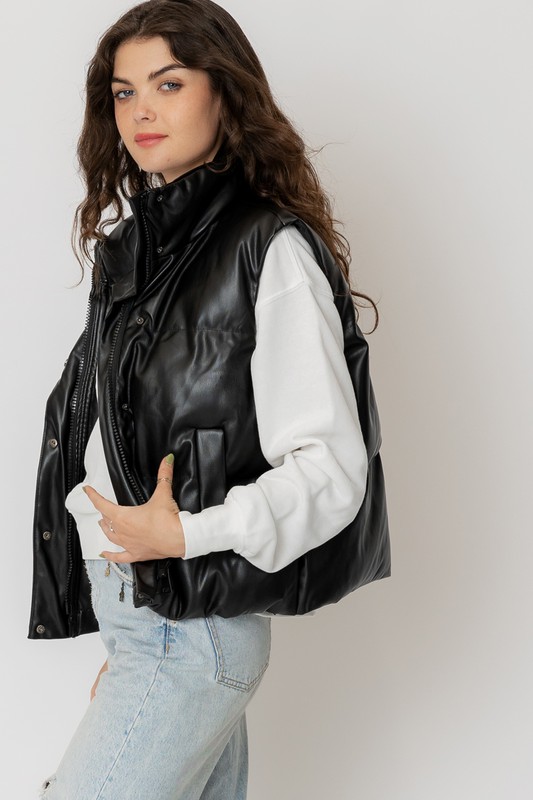 Faux Leather Puffer Vest