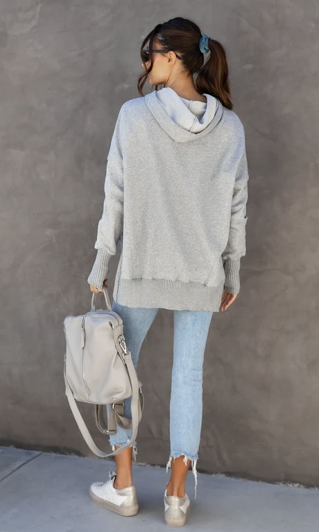 French Terry Hoodie, Heather Grey