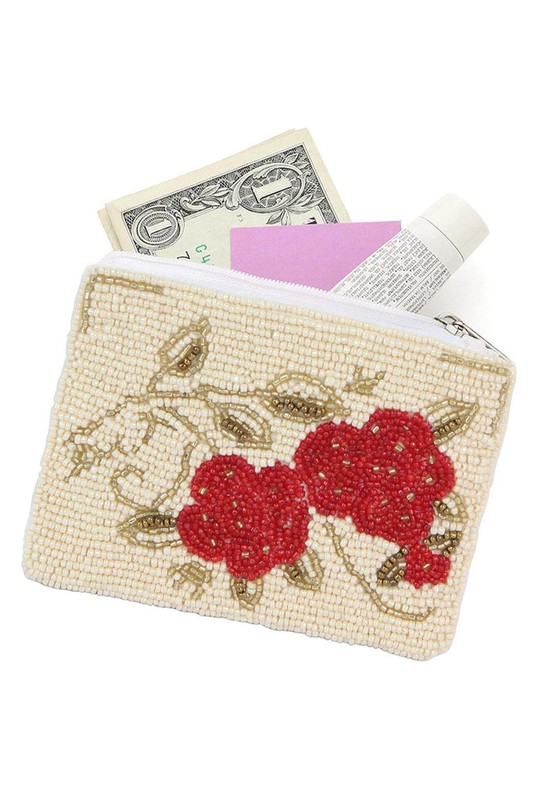 Floral Seed Bead Coin Purse