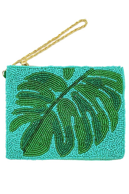 Monstera Leaf Beaded Coin Purse