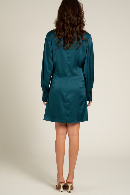 Satin Knotted Front Dress, Teal