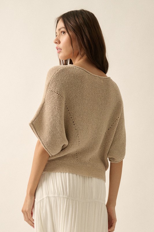 Pointelle Ribbed Knit Sweater