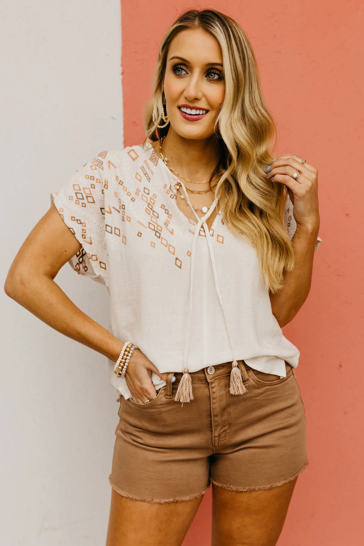 Embroidered Linen Blend Top