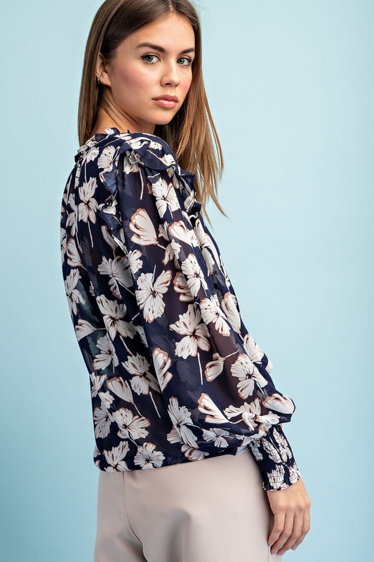 Navy Floral Blouse