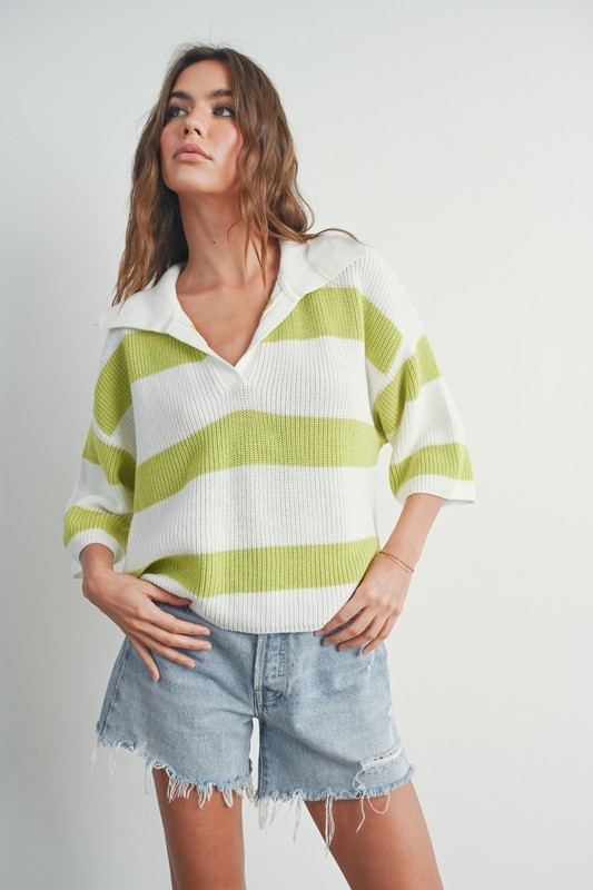 Lime Stripe Collared Sweater