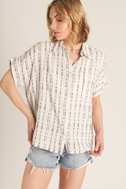 Gauze Patterned Button Up Top