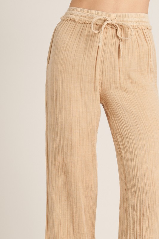 Crinkle Cotton Pants, Camel