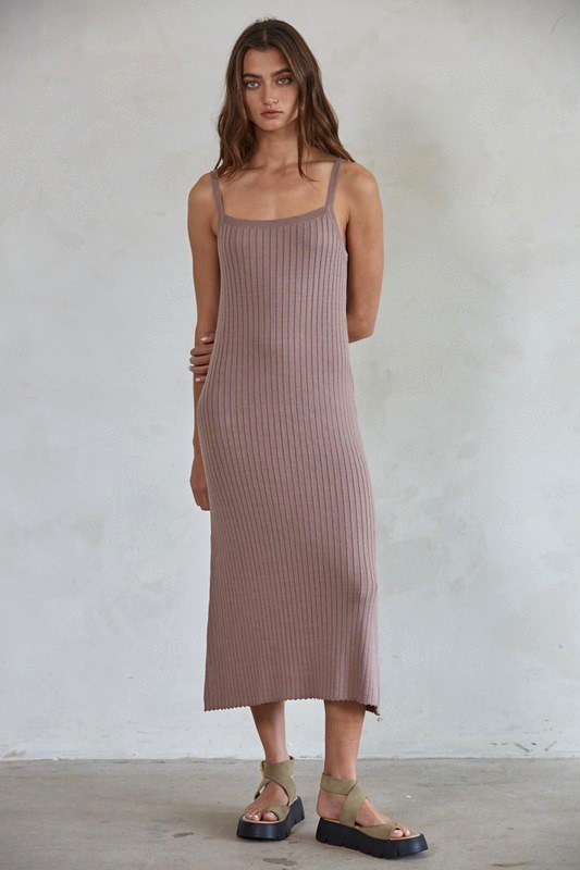 Knit Ribbed Sweater Tank Dress, Mocha