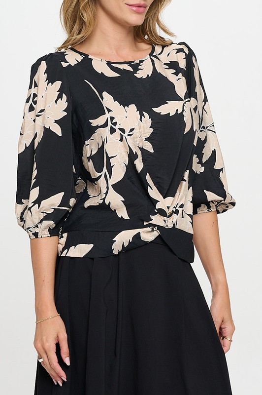 Black Floral Print Blouse