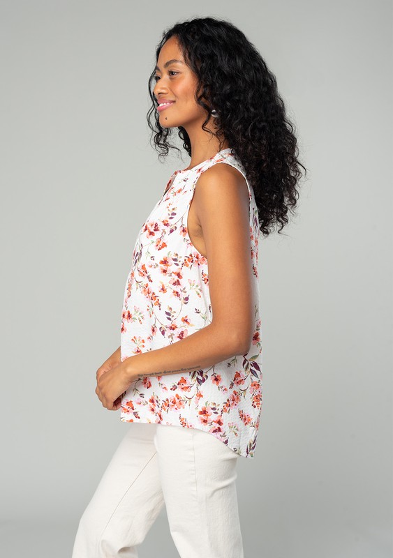 Button Front Sleeveless Floral Top