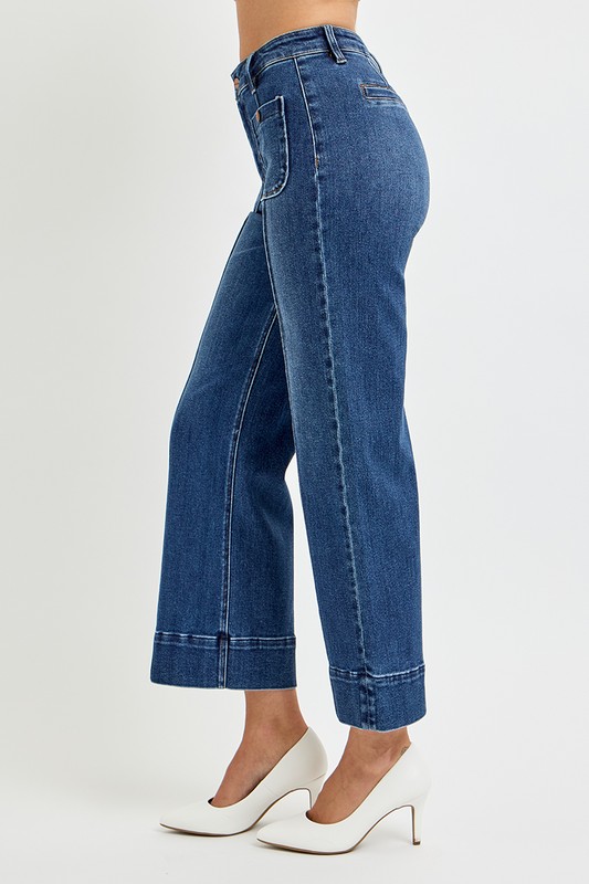 Pintuck Front Pleat w/Patch Pocket Crop Jeans