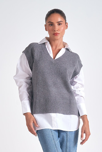 Sweater Vest with Attached White Blouse