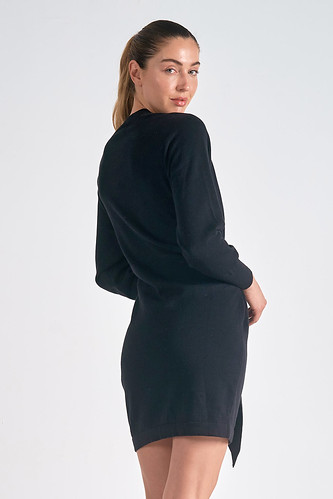 Wrap Front Sweater Dress, Black