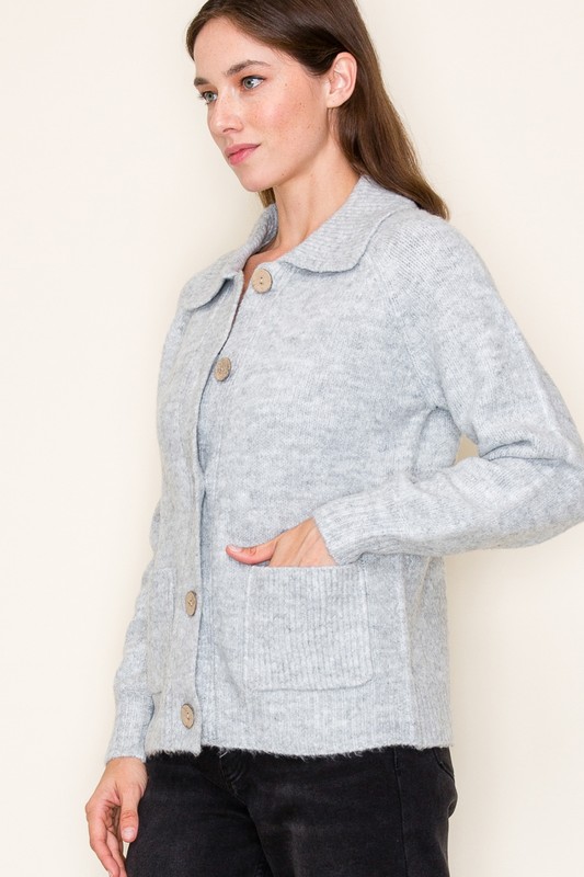 Collared Sweater Jacket,  Heathered Grey