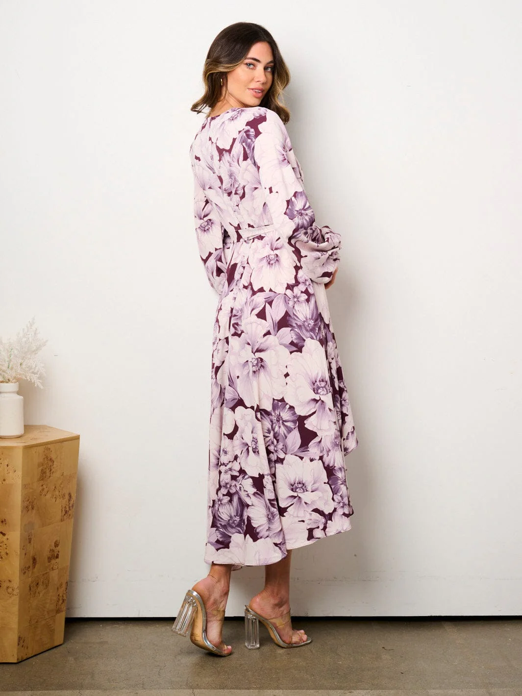 Self-Tie Surplice Floral Dress