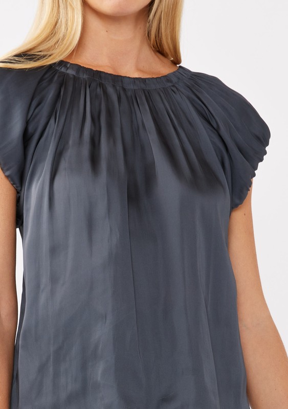 Satin Short Sleeve Top, Midnight Blue