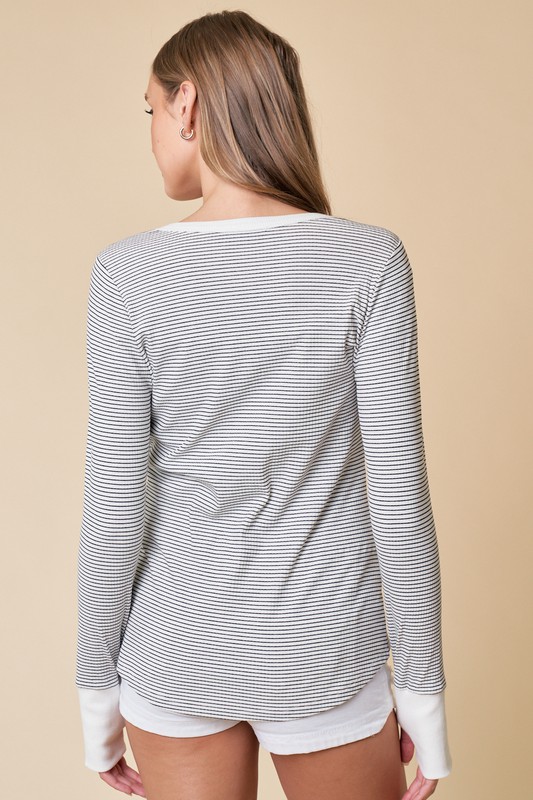 Brushed Rib Henley, White Stripe