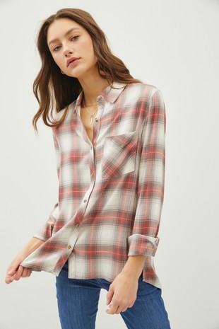 Flannel Shirt, Red/Grey Plaid