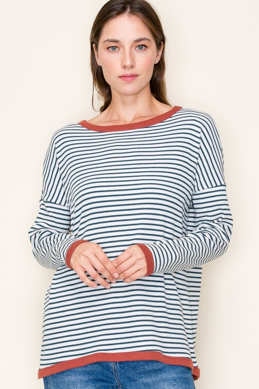 Green Stripe Thermal Pullover