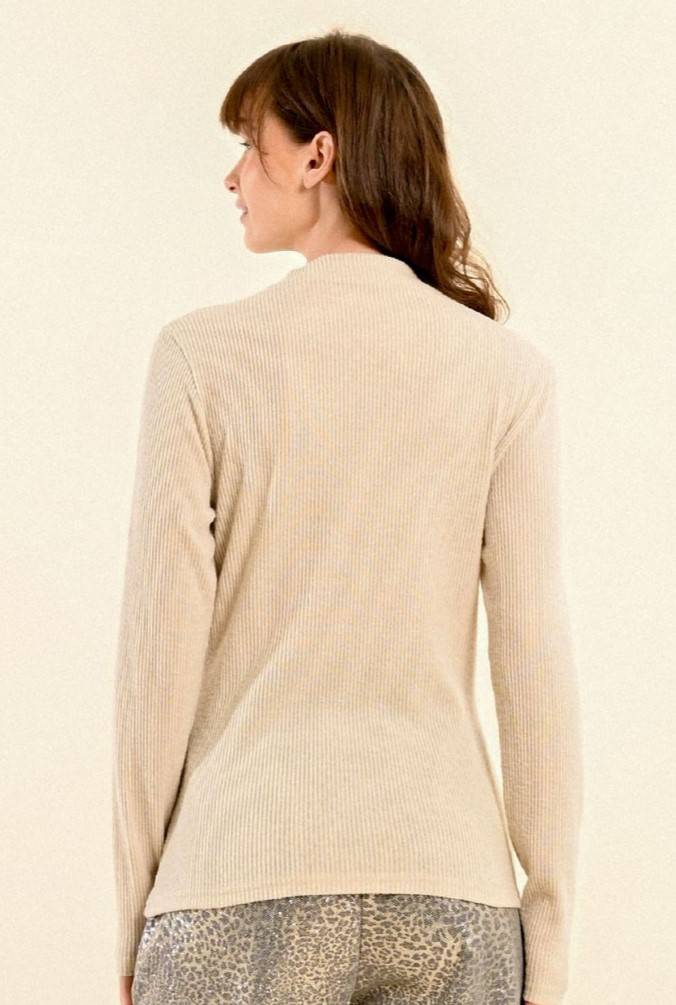 Soft Thin Rib Pullover, Beige