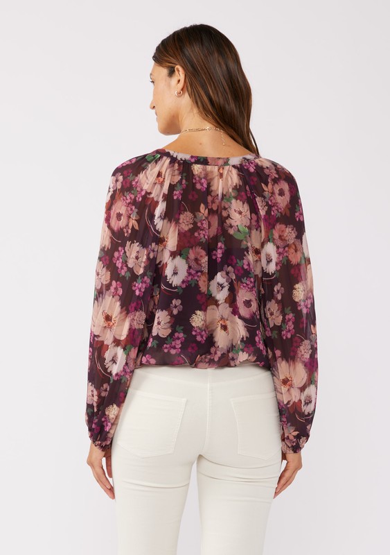 Burgandy Floral Button Blouse