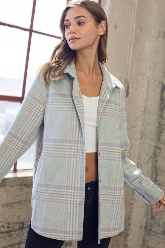 Plaid Button Down Shacket, Pastel