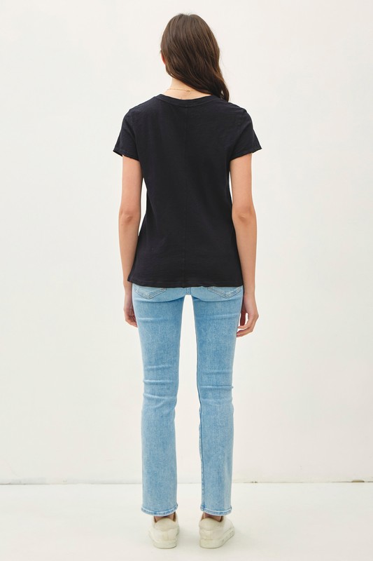 Cotton V-Neck Tee, Black