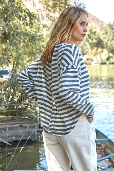 Hacci Knit Striped Pullover