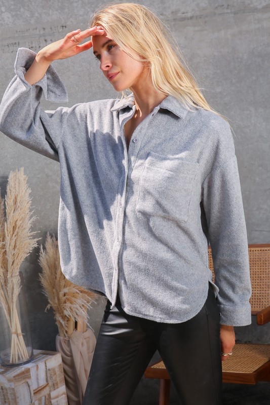 Grey Fleece Button Down