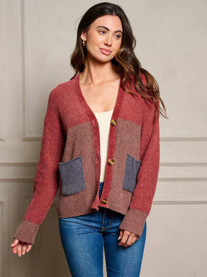 Colorblock Chenille Cardigan