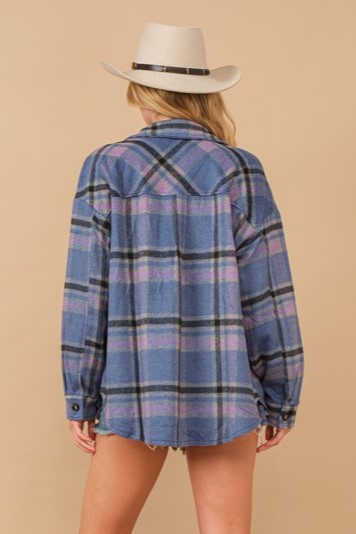 Plaid Shacket,  Navy Multi