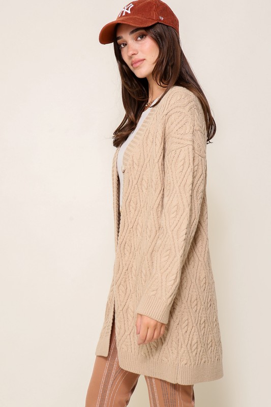 Cable Knit Cardigan, Oatmeal