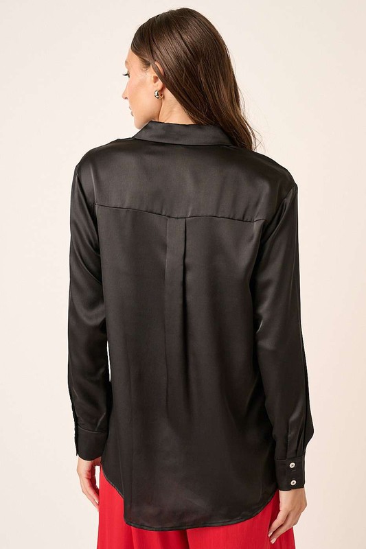 Black Satin Button Down Blouse