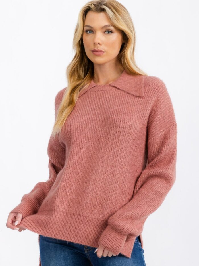 Dusty Rose Collared Sweater