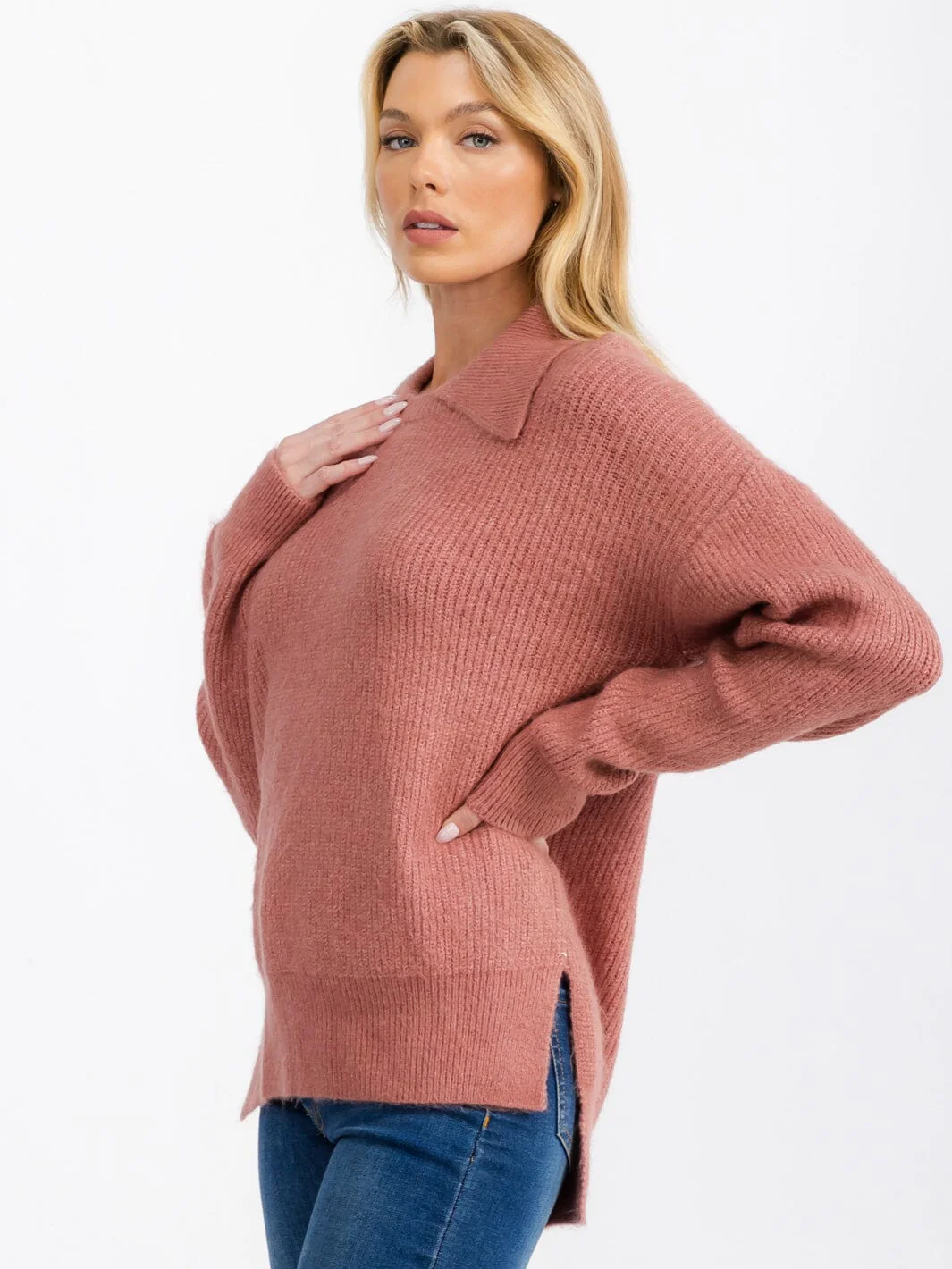 Dusty Rose Collared Sweater