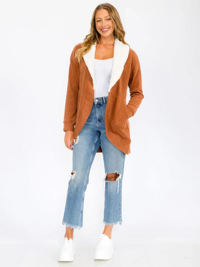 Sherpa Lined Open Cardigan - Image 2