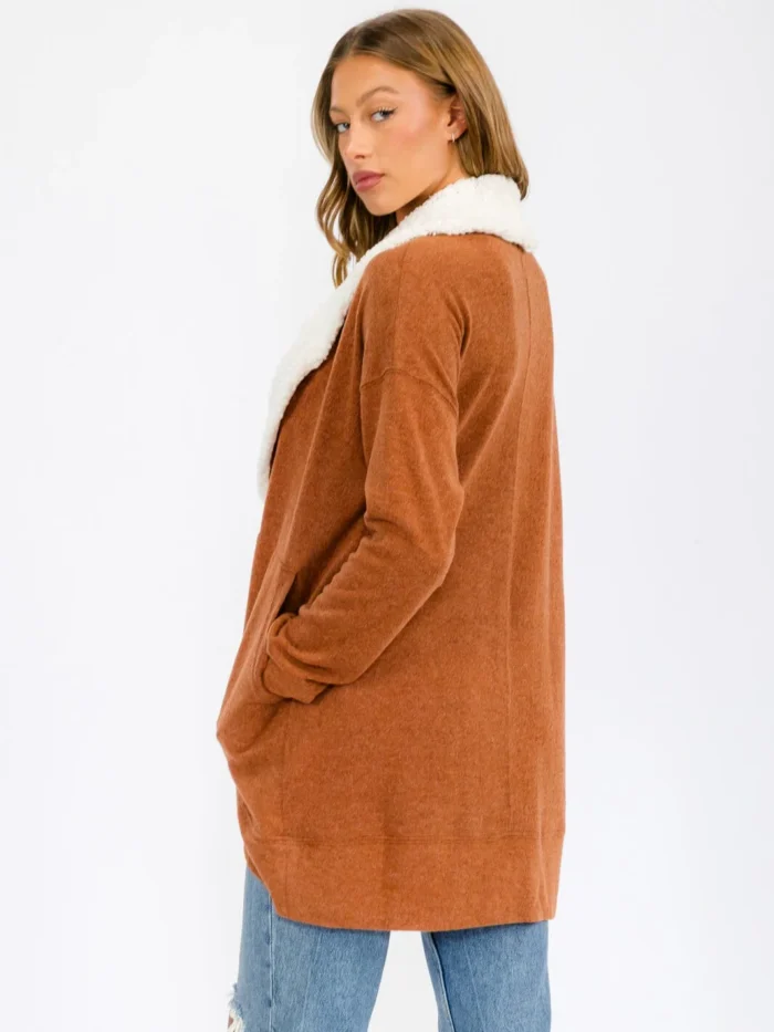 Sherpa Lined Open Cardigan - Image 3